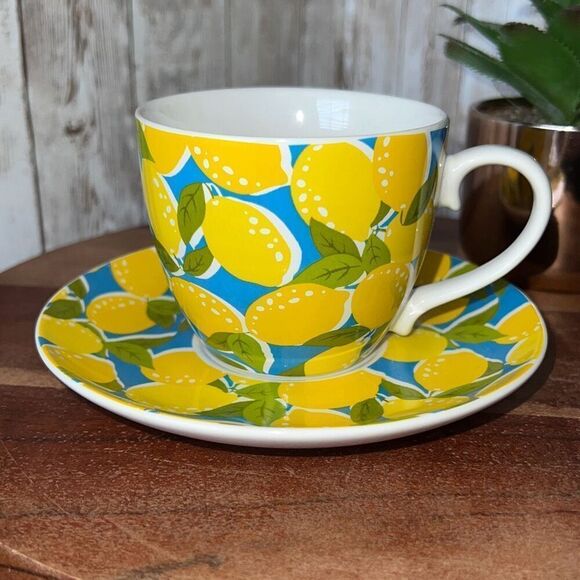 NWT DRAPER JAMES RSVP Lemons Boxed Teacup & Saucer Mother’s Day Gift Wife Tea - Picture 5 of 9